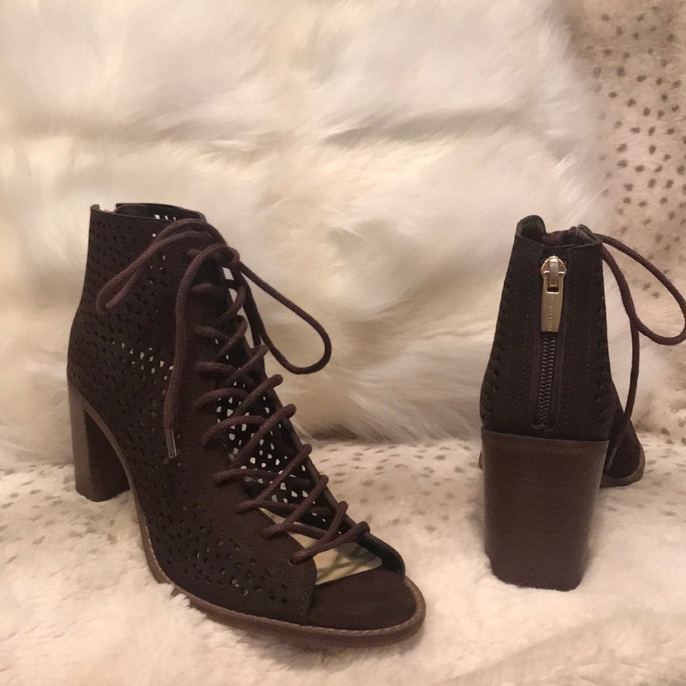 Vince Camuto tie front brown boots